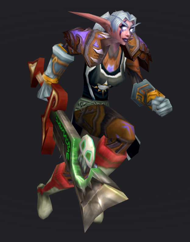 One of THMLX's Classic WoW Hunters, wearing armor and carrying a large green-accented axe